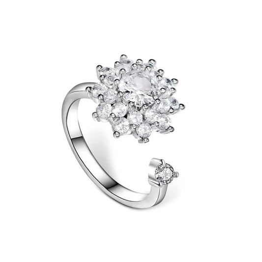 Mindful Rings Anxiety Ring The Fierce Collection Clear Zircon Flower -  Spinning Fidget Anxiety Ring