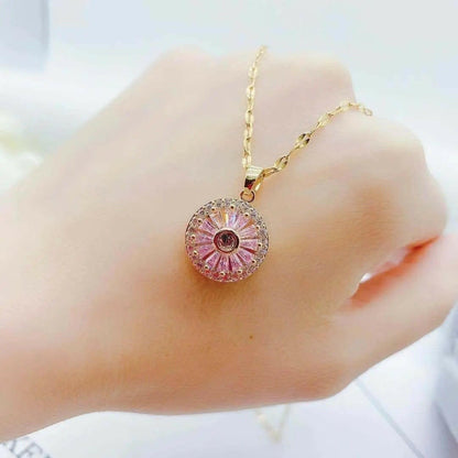 Mindful Rings Anxiety Necklace The Focus Collection - Spinning Necklace Gold Plated with Pink Gems