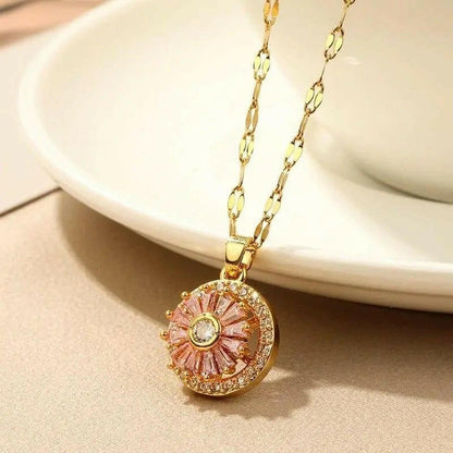 Mindful Rings Anxiety Necklace The Focus Collection - Spinning Necklace Gold Plated with Pink Gems