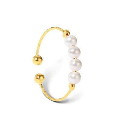 Mindful Rings Anxiety Ring Adjustable Sizing - Fits Most Fingers The Gold Plated - White Faux Pearl Fidget Anxiety Ring