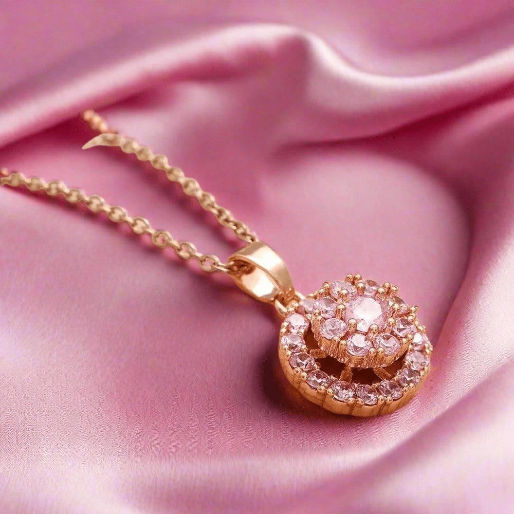 Mindful Rings Anxiety Necklace The Grounded Collection - Spinning Necklace Rose Gold Plated with Pink Gems