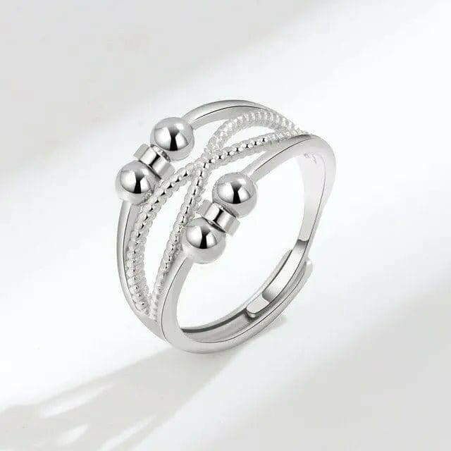 Mindful Rings Anxiety Ring Adjustable Size - One Size Fits All The Mind-Body Collection - Silver Fidget Spinner Ring