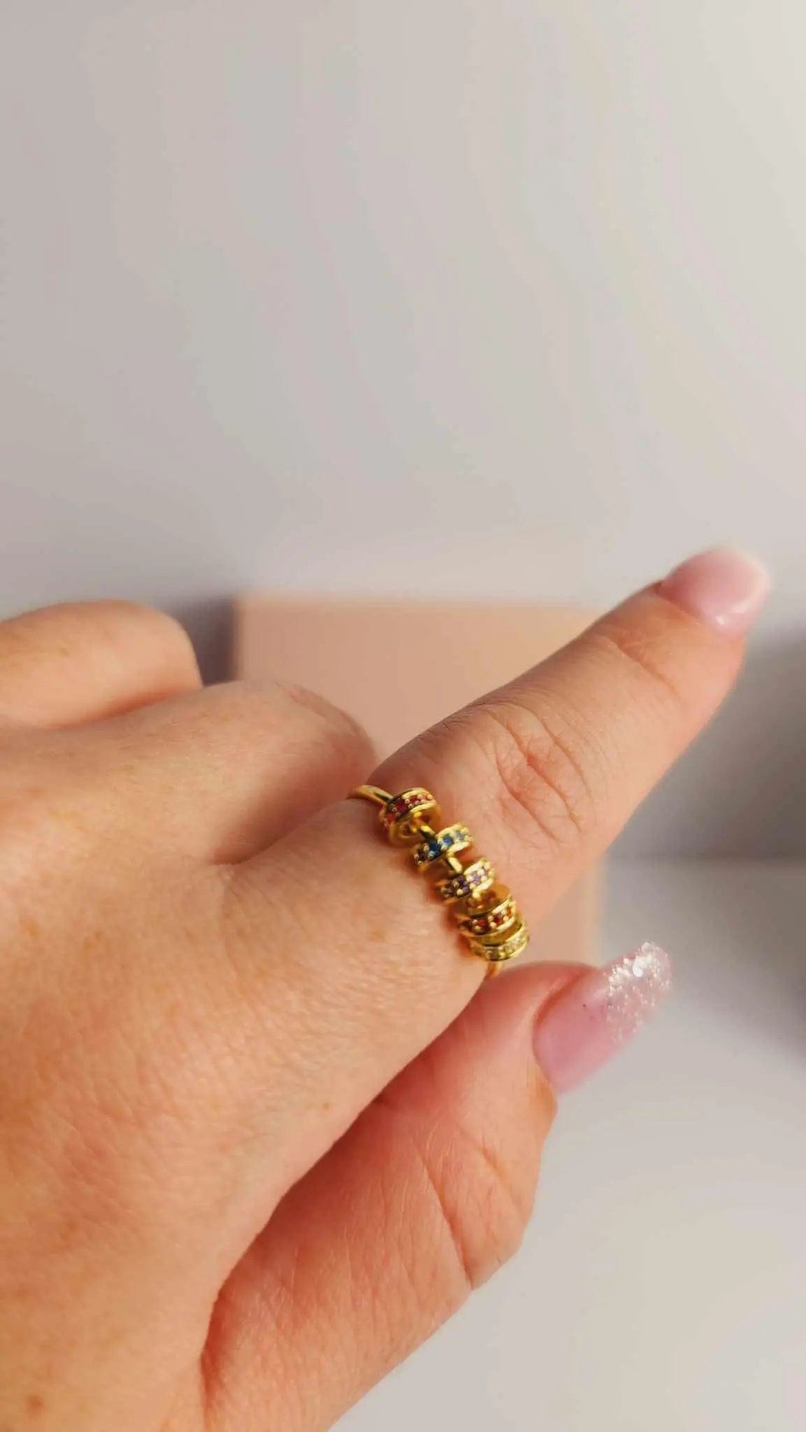 Mindful Rings Anxiety Ring Adjustable Size - One Size Fits All The Rainbow Embrace Collection - Gold Plated Fidget Spinner Ring