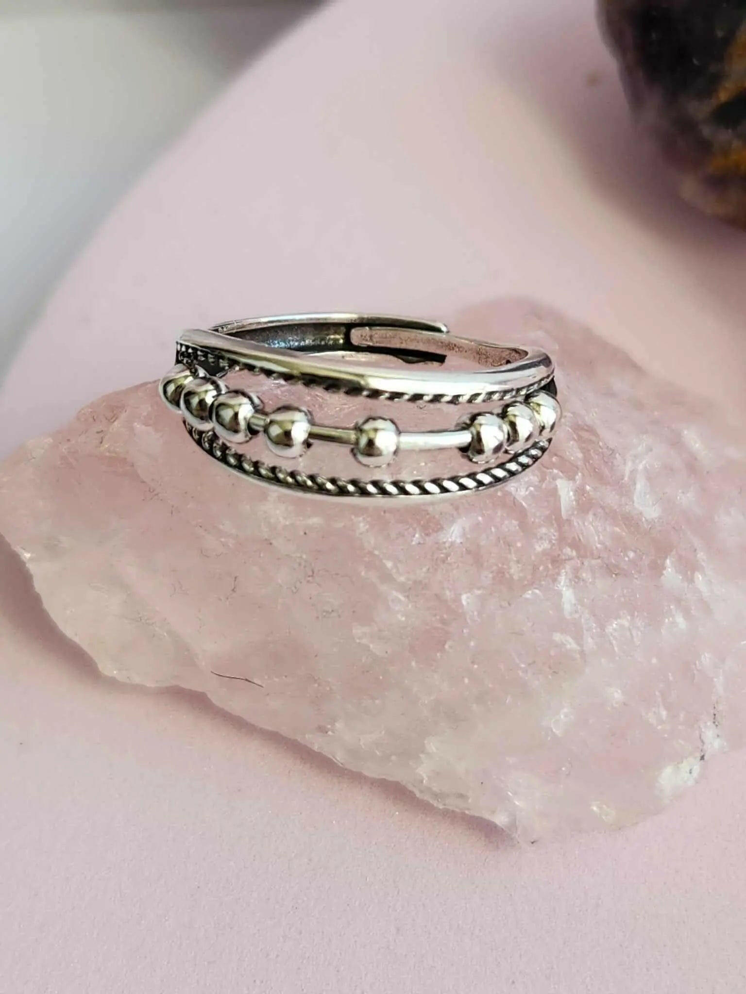 Mindful Rings Anxiety Ring Adjustable Size - One Size Fits All The Serenity Collection - Silver Fidget Spinner Ring