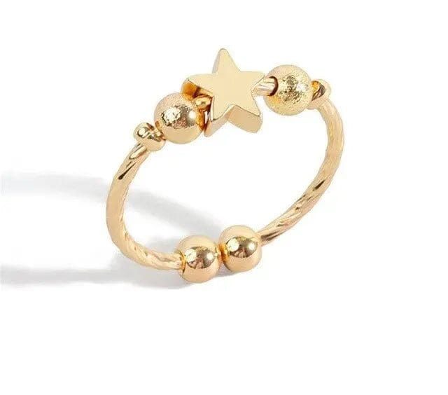 Mindful Rings Anxiety Ring Adjustable Size - One Size Fits All The Star Shine Collection - Gold Plated Fidget Spinner Ring