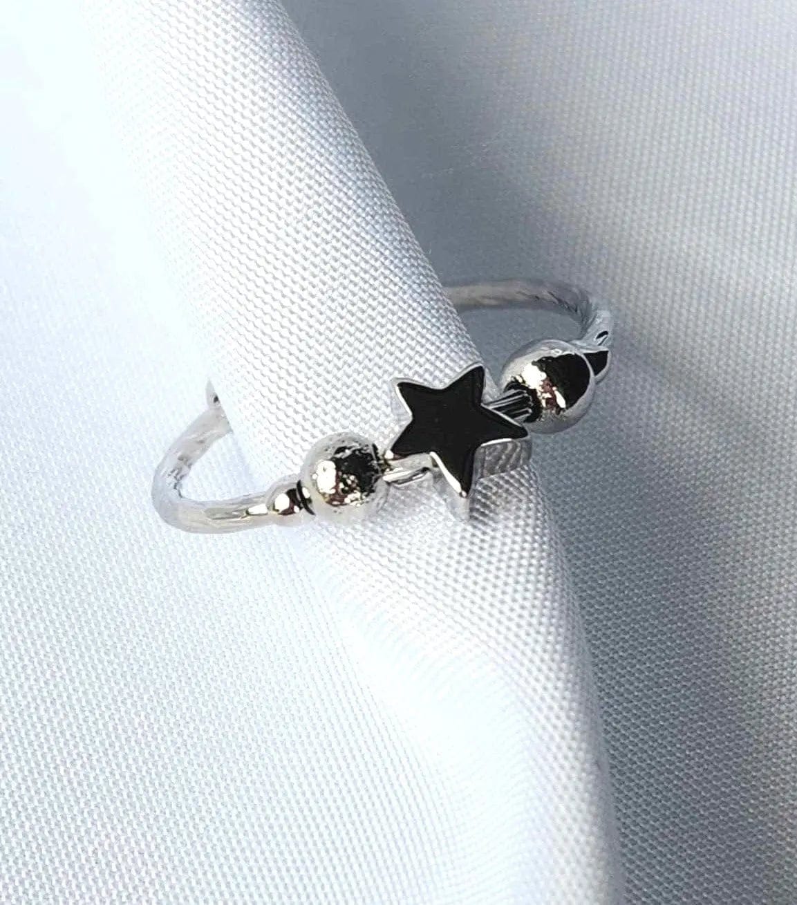 Mindful Rings Anxiety Ring Adjustable Size - One Size Fits All The Star Shine Collection - Sterling Silver Fidget Spinner Ring