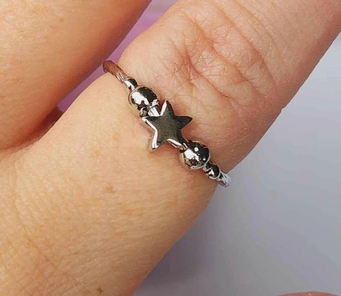 Mindful Rings Anxiety Ring Adjustable Size - One Size Fits All The Star Shine Collection - Sterling Silver Fidget Spinner Ring