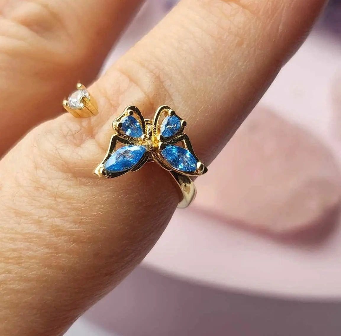 Mindful Rings Anxiety Ring Adjustable Size - One Size Fits All The Wellbeing Collection - Gold Plated Blue Butterfly Fidget Spinner Ring