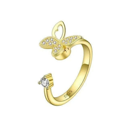 Mindful Rings Anxiety Ring Adjustable Size - One Size Fits All The Wellness Collection Mindful Rings - Gold Plated Iced Butterfly Fidget Spinner Ring