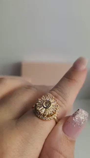 The Clarity Collection - Large Sunflower Gold Plated Fidget Spinner Ring