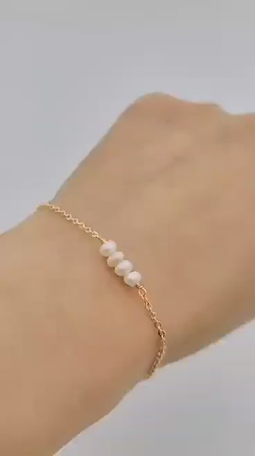 Gold Plated over .925 Sterling Silver Three Imitation Pearls Bead Bracelet -  Fidget Jewellery