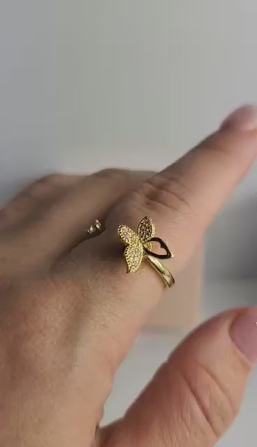 The Wellness Collection Mindful Rings - Gold Plated Iced Butterfly Fidget Spinner Ring