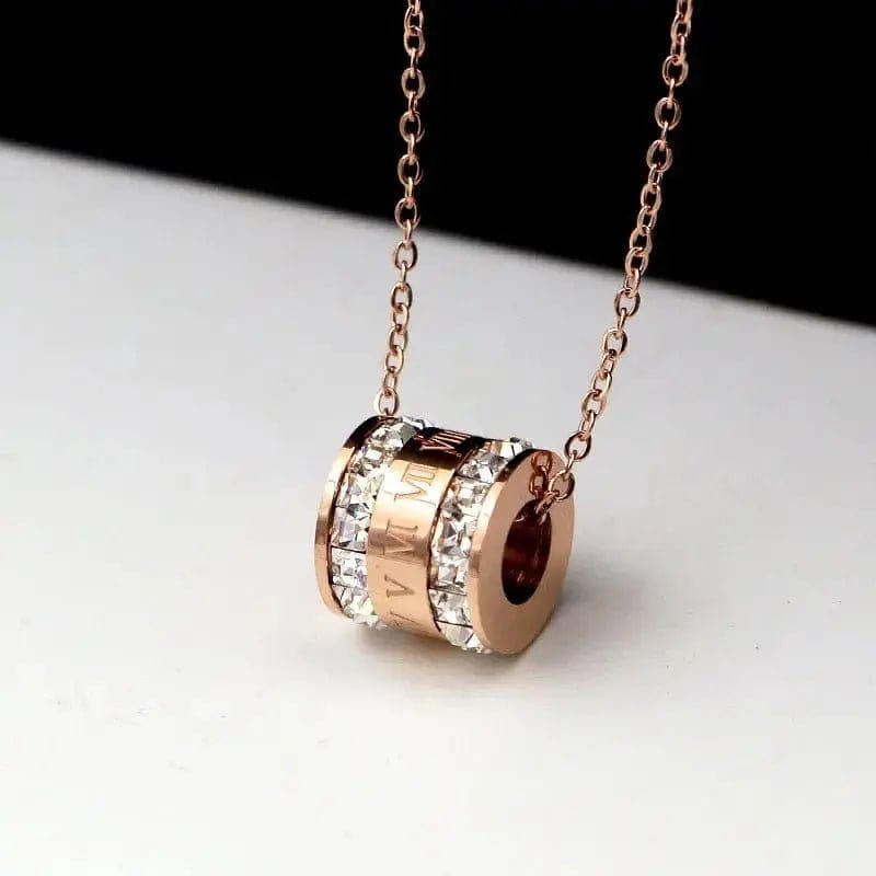 Roman Number Double Zircon Clear Gem Stainless Steel Anxiety Relief Fidget Necklace - Mindful Rings