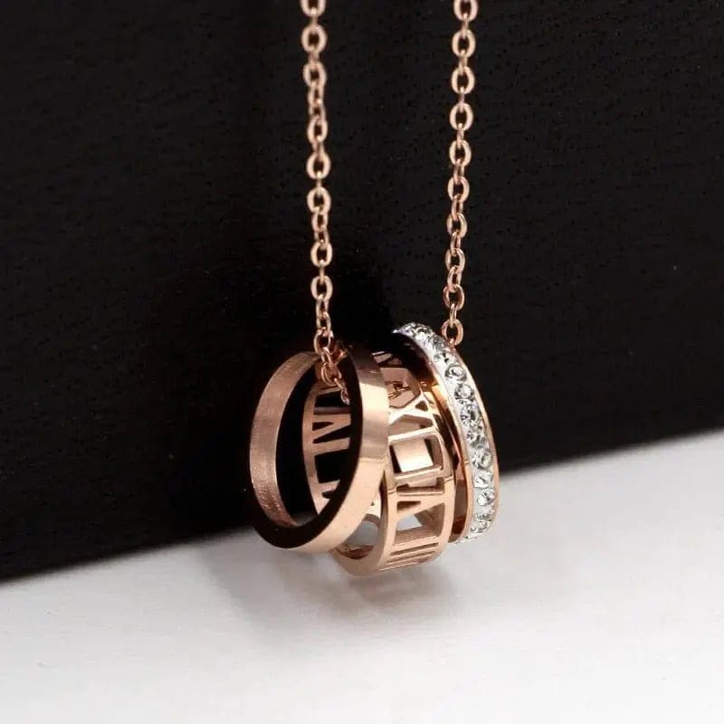 Roman Number Gold Plated over Stainless Steel Anxiety Relief Fidget Necklace - Mindful Rings