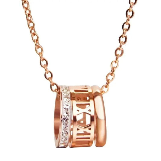 Roman Number Rose Gold over Stainless Steel Silver Anxiety Relief Fidget Necklace - Mindful Rings