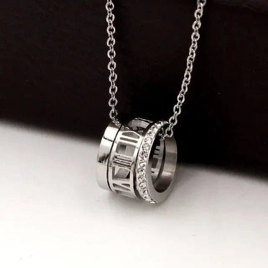 Roman Number Stainless Steel Silver Anxiety Relief Fidget Necklace - Mindful Rings