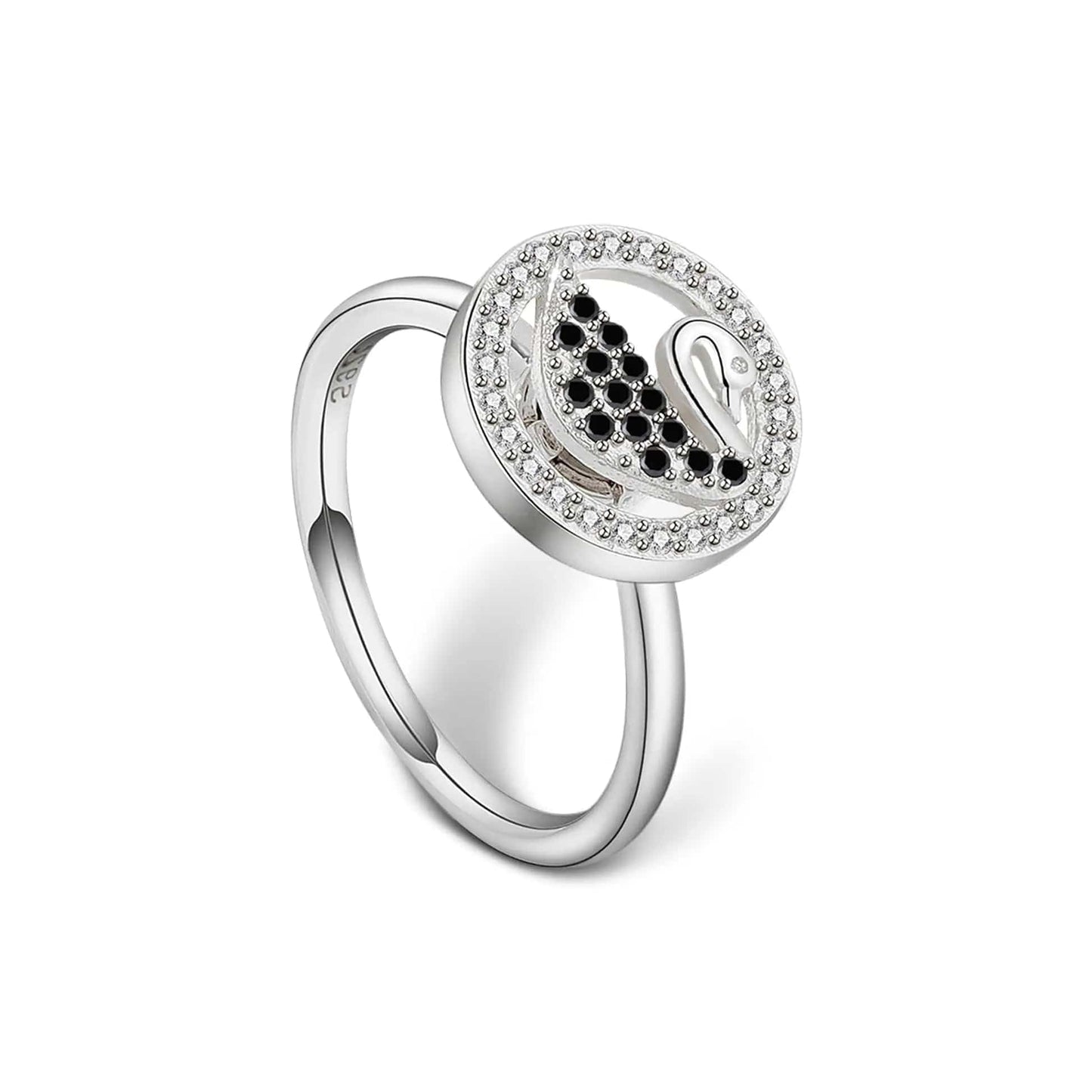 Silver Swan Zircon Ring - Spinning Fidget Anxiety Ring - Mindful Rings