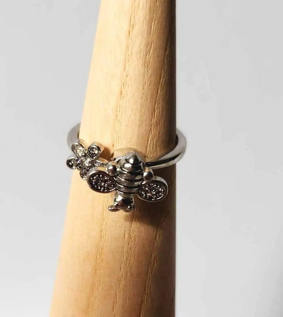 Single Flower Bumble Bee Spinning Ring - Fidget Anxiety Ring - Mindful Rings