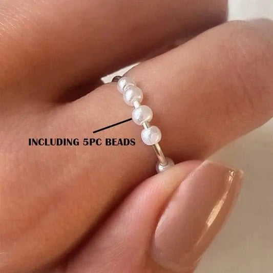 Spinner Spiral Simulated Pearl Fidget Rings Rotate Freely Anti Stress Anxiety Ring - Mindful Rings