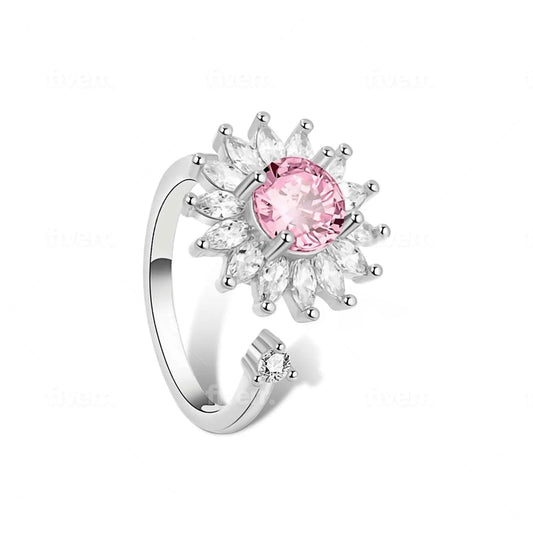 Sterling Silver - Pink Sun Flower Gratitude Fidget Spinner Ring - Mindful Rings