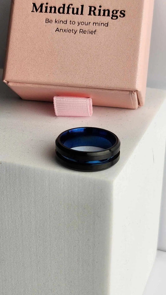 The Adventure Collection Men's Ring - Rotating Black & Blue Sterling Silver Ring - Mindful Rings