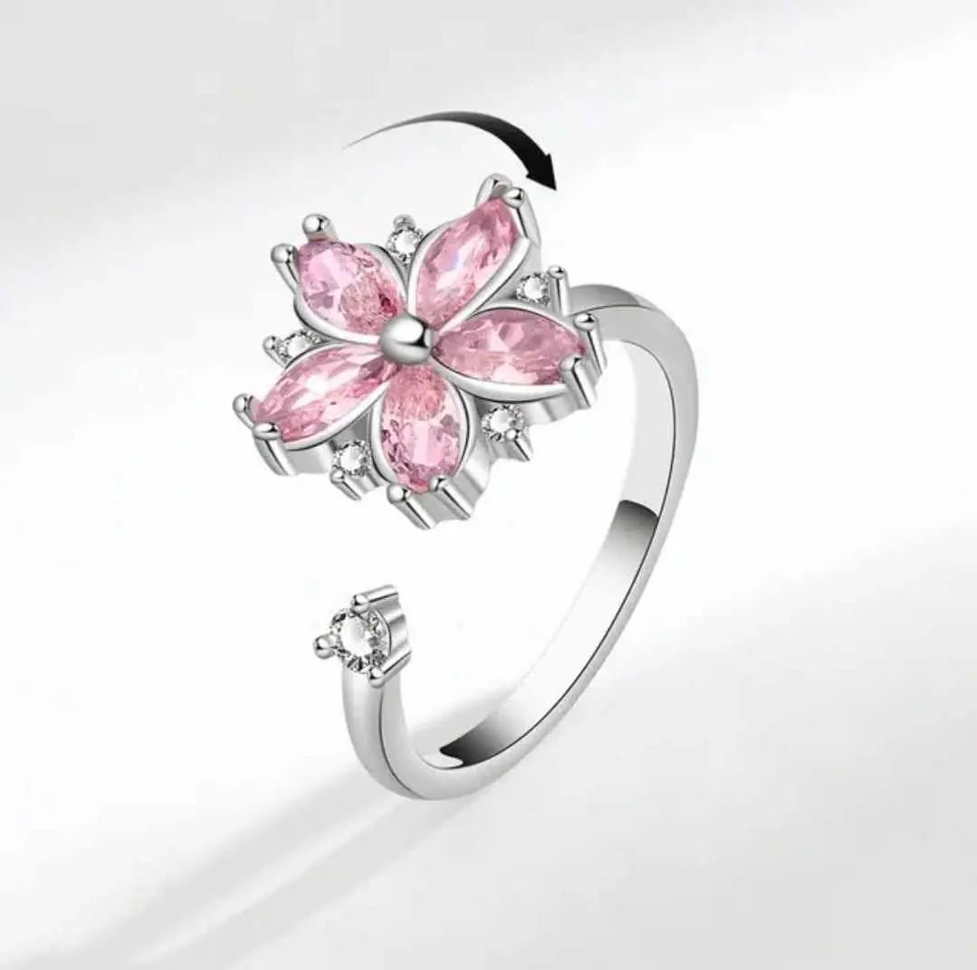 . The Breath Collection Mindful Rings - Pink Flower Fidget Spinner Ring - Mindful Rings