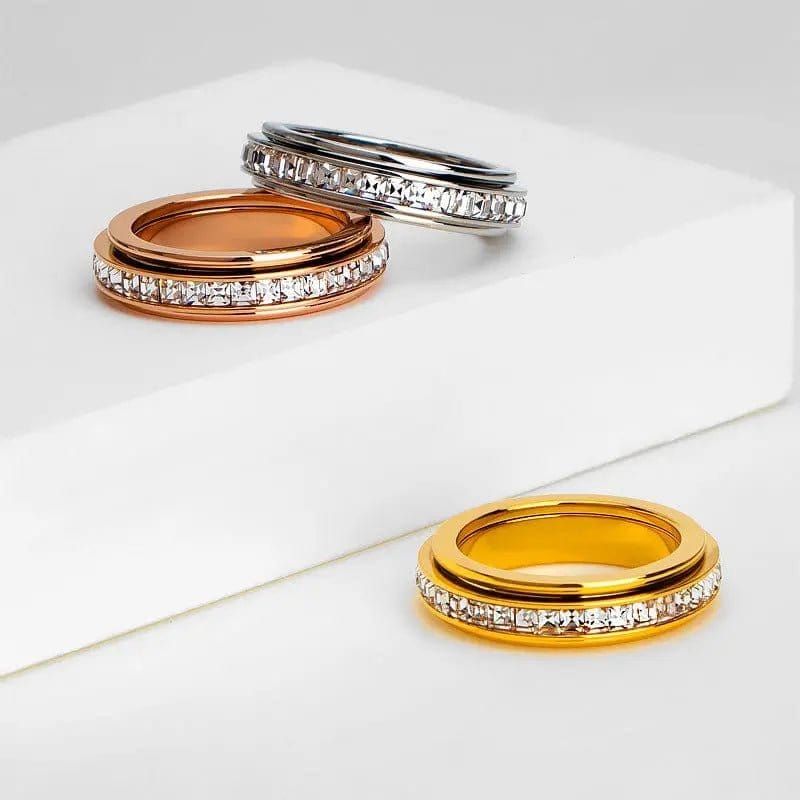 The Essence Collection Mindful Rings - Gold Plated Sterling Silver Fidget Rotating Spinner Ring - Mindful Rings