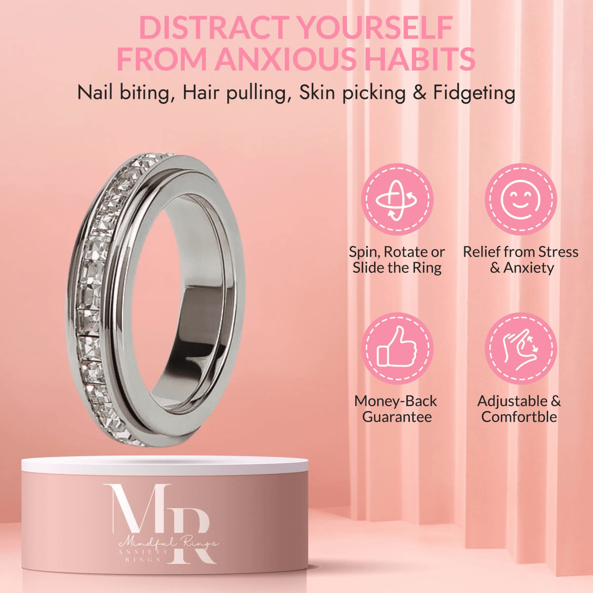 The Essence Collection Mindful Rings - Sterling Silver Fidget Rotating Spinner Ring - Mindful Rings