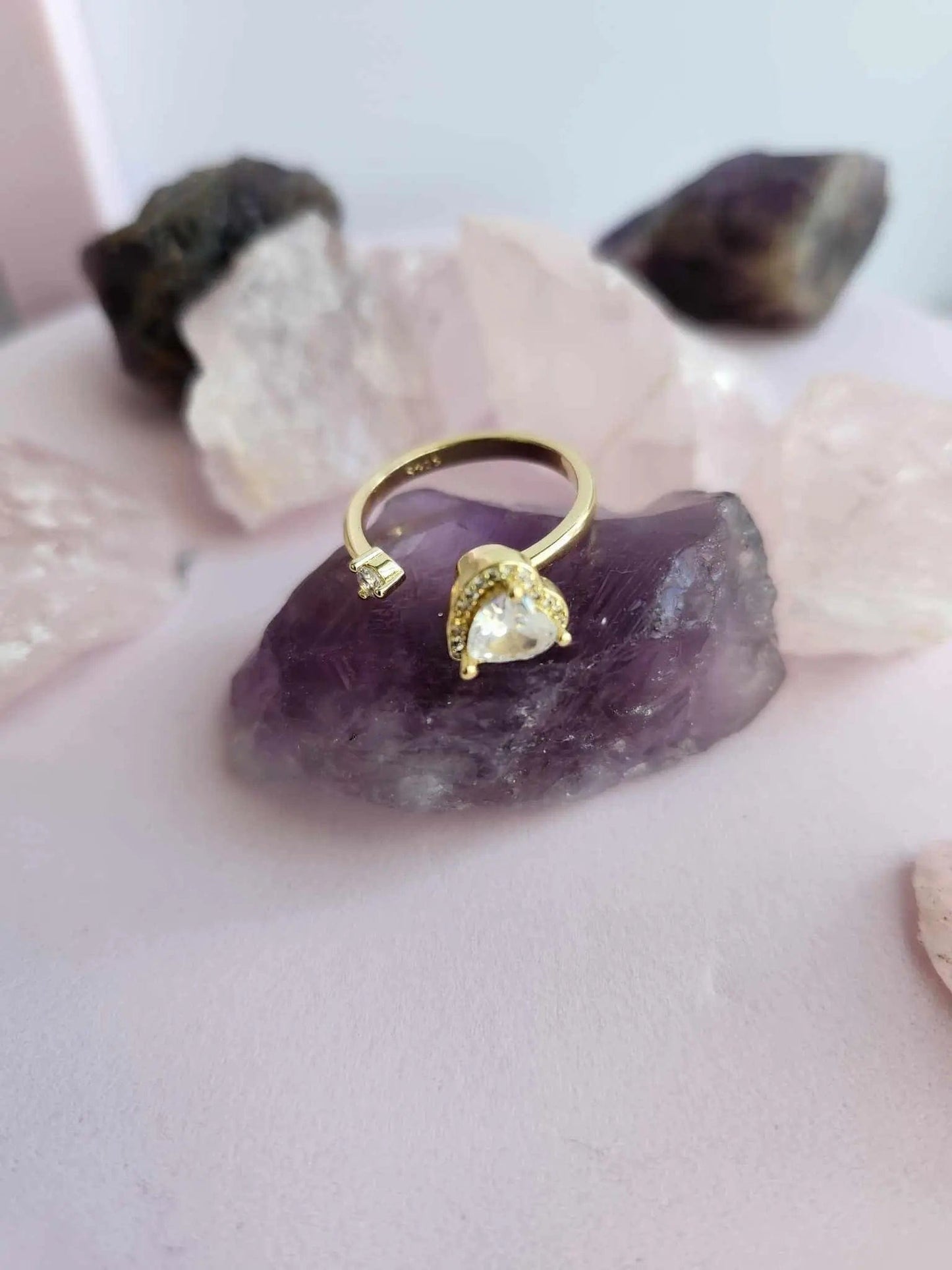 The Love - Centered Collection Mindful Rings - Gold Plated Clear Heart Gemmed Fidget Spinner Ring - Mindful Rings