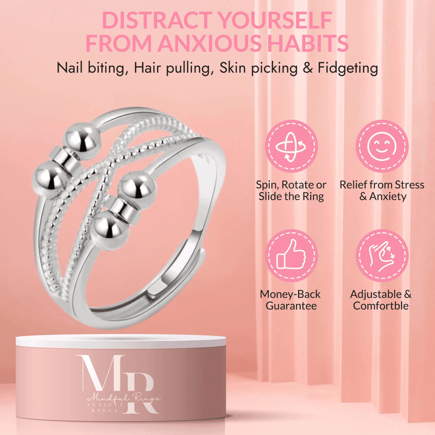 The Mind - Body Collection - Silver Fidget Spinner Ring - Mindful Rings