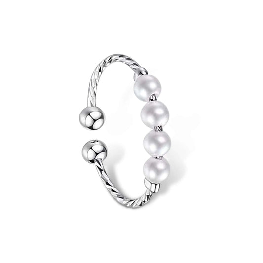 The Silver Twist Plated - White Faux Pearl Fidget Anxiety Ring - Mindful Rings