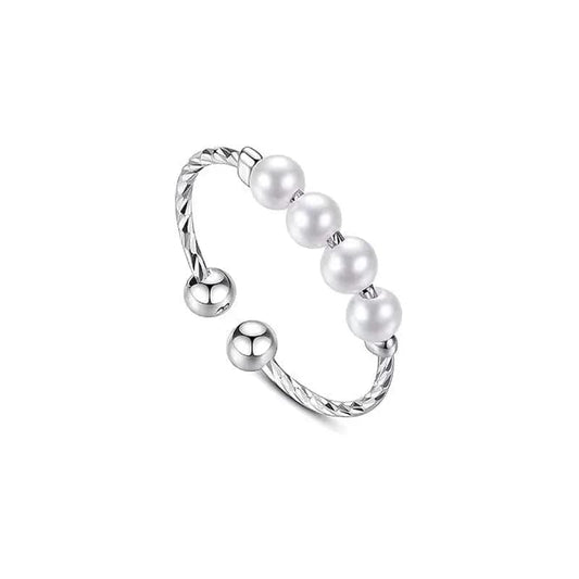 The Silver Twist Plated - White Faux Pearl Fidget Anxiety Ring - Mindful Rings