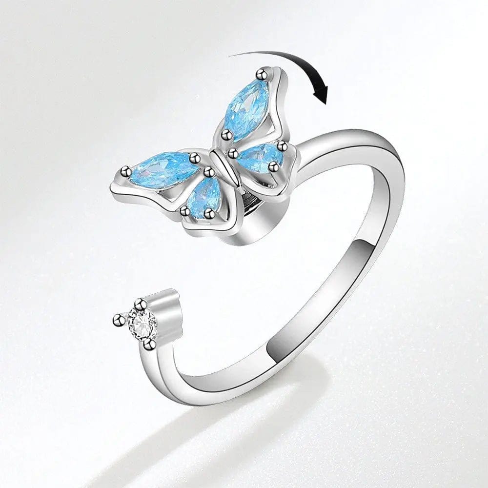 The Wellbeing Collection - Blue Butterfly Fidget Spinner Ring - Mindful Rings