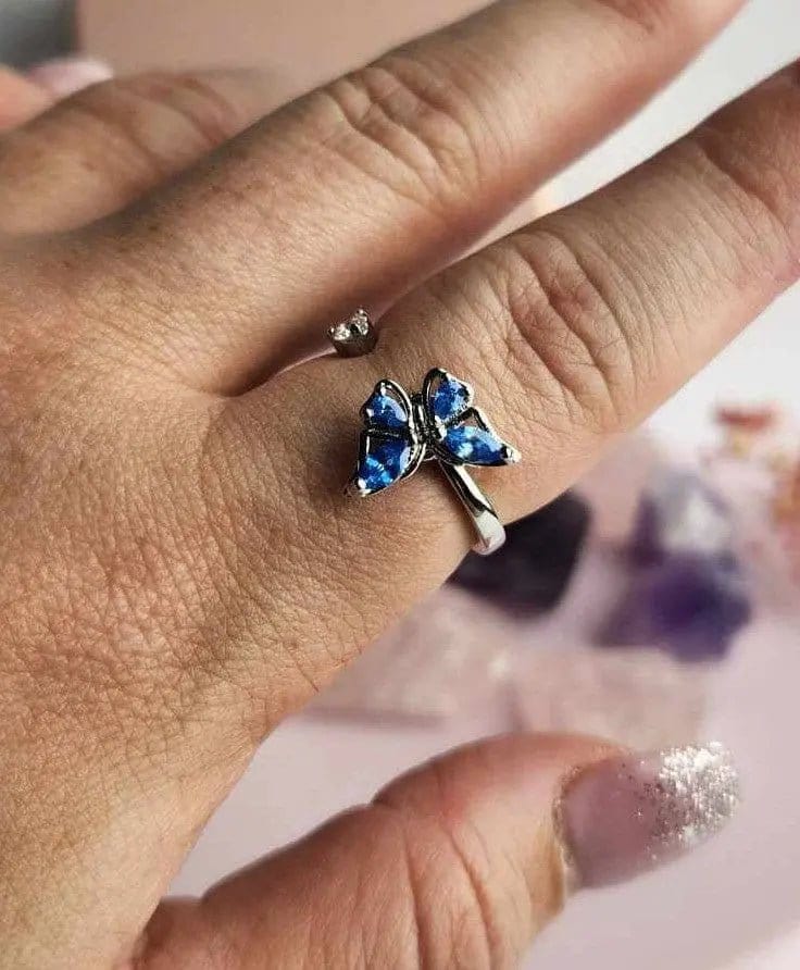 The Wellbeing Collection - Blue Butterfly Fidget Spinner Ring - Mindful Rings