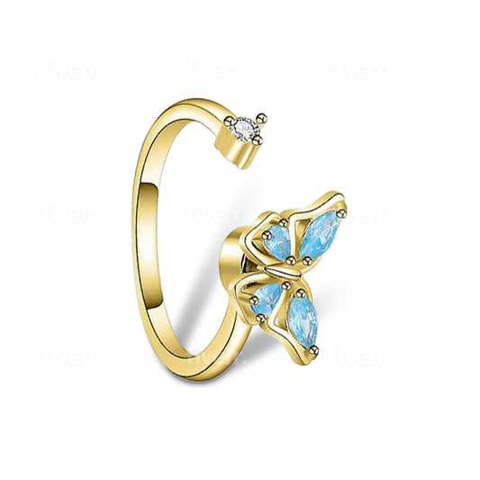 The Wellbeing Collection - Gold Plated Blue Butterfly Fidget Spinner Ring - Mindful Rings