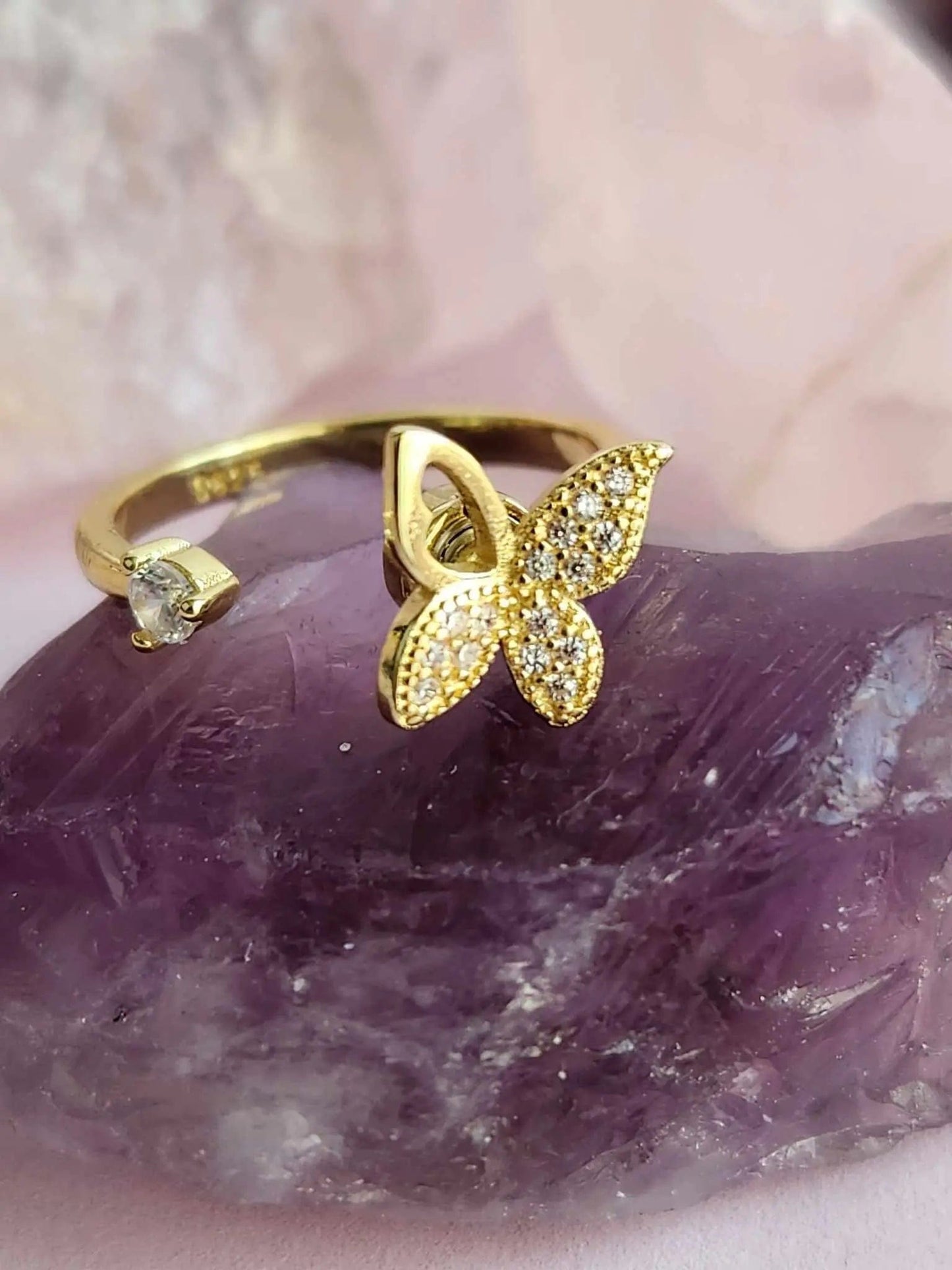 The Wellness Collection Mindful Rings - Gold Plated Iced Butterfly Fidget Spinner Ring - Mindful Rings