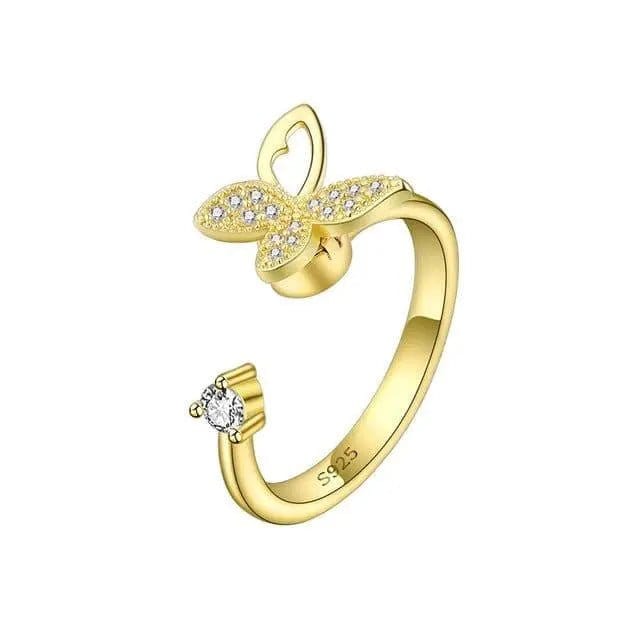 The Wellness Collection Mindful Rings - Gold Plated Iced Butterfly Fidget Spinner Ring - Mindful Rings