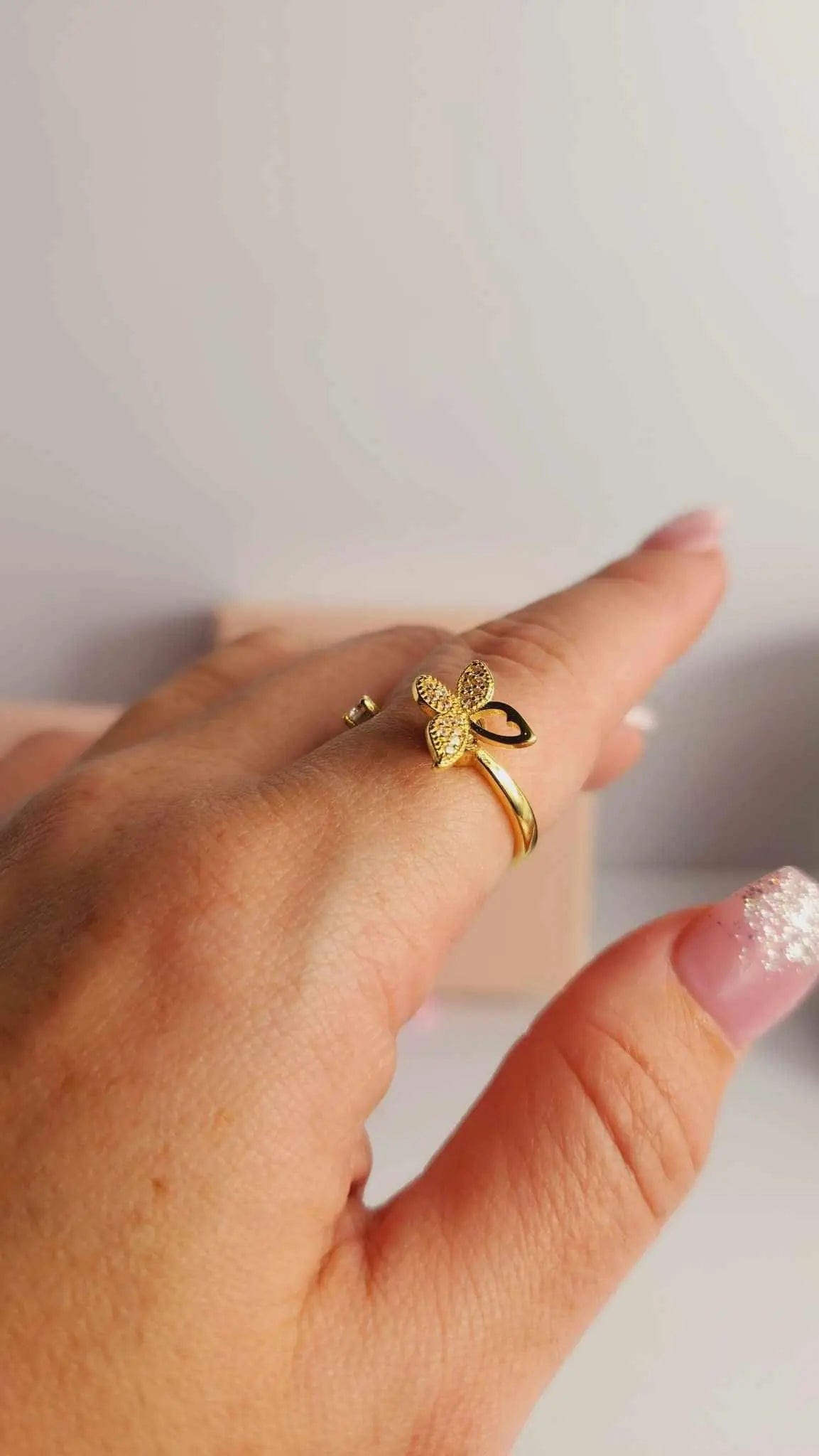 The Wellness Collection Mindful Rings - Gold Plated Iced Butterfly Fidget Spinner Ring - Mindful Rings